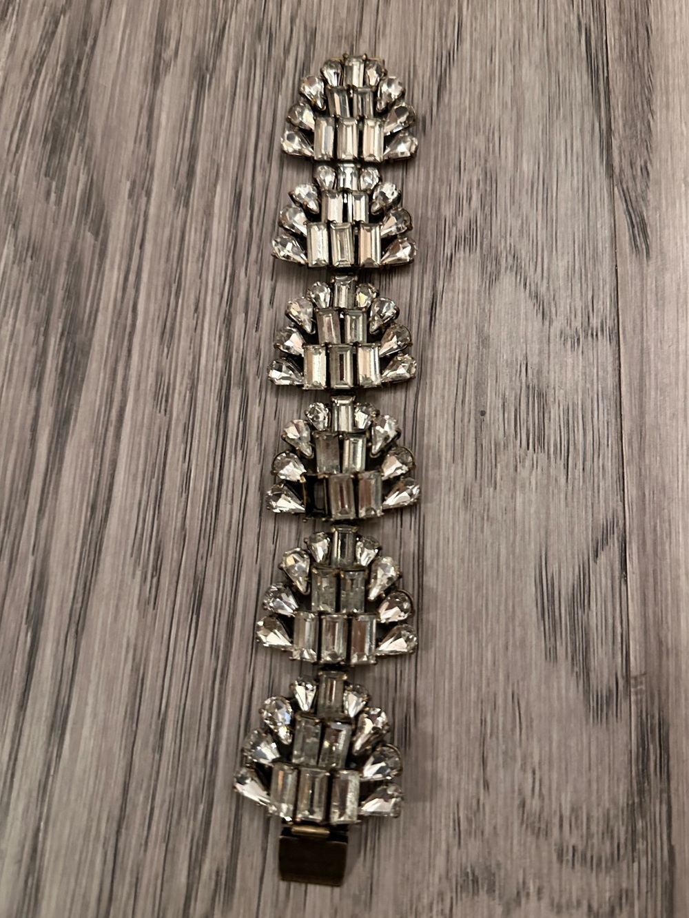 Vintage Crystal Statement Bracelet - Silver Clear Rhinestones